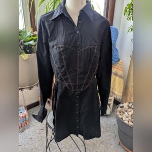 NWT Urban Outfitters Blk Cotton Updated Shirtwaist Dress W/Corset Stitching Sz L